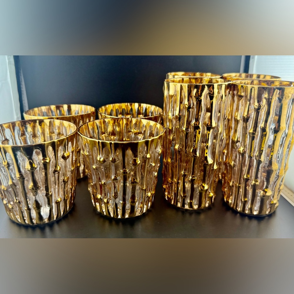 4 Imperial Glass. “Bambu Gold” 14oz raised 24kt gold. Highball - Picture 13 of 15